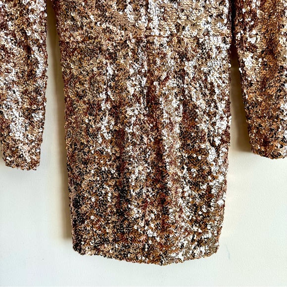 NWT Dress the Population Shauna Sequin V Neck Mini Dress Champagne Pink Gold XS - Picture 11 of 16